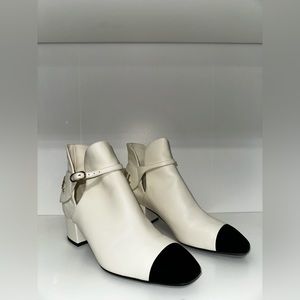 Chanel Lambskin Velvet Toe Cap Short Ankle Boots In White